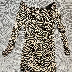 Justify Tan and Black Bodycon Dress with Puff Sleeves for Night Out